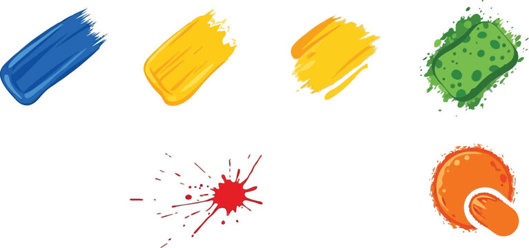 Set of 5 painting technique icons flat design brush stroke palette knife scrape sponge dab and splatter