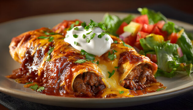 Enchilada Euphoria, Capture the comfort and indulgence of enchiladas filled with tender meat, cheese, and smothered in flavorful sauce