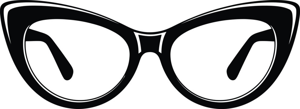 Black and white vector illustration of vintage cat eye glasses silhouette design
