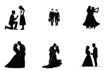 Couple Silhouette Vector Illustrations Set - Romantic Moments and Business Partners