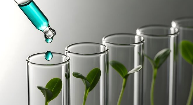 Plant science research biology growth experiment test tube liquid pipette laboratory botany study