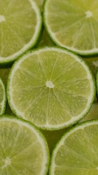 Sliced Juice lime Fruits close up, rotation