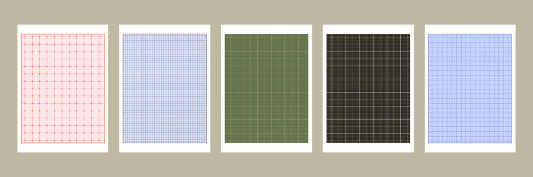 Set of vertical a4 grid background. Millimeter graph paper, school math sheet, grid paper sheet, notebook pattern, architectural graph paper