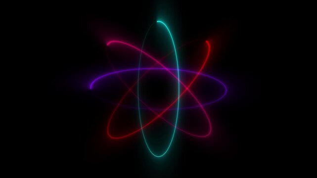 Neon Atomic Orbital Energy Loop Animation on Black Background