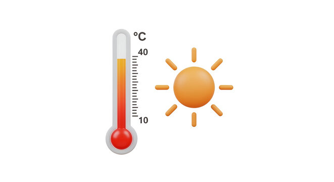 Thermometer and sun on black background showing hot temperature