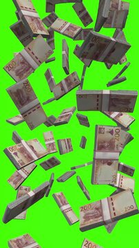 Vertical Lesotho Loti bills falling on chromakey, LSL cash rain for vertical video