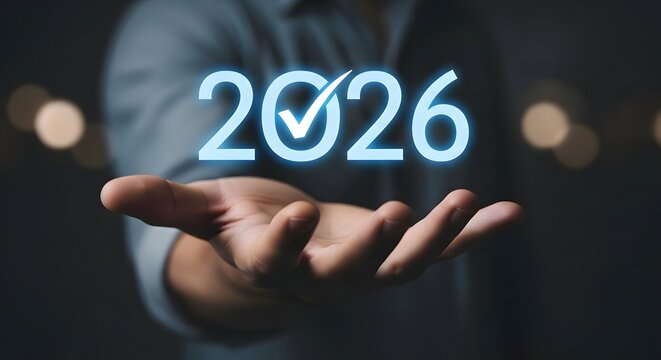 Illuminating future projections looking ahead to the year two thousand twenty six with hand gesture