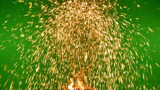 Sparkling shower of light on green background for abstract visuals