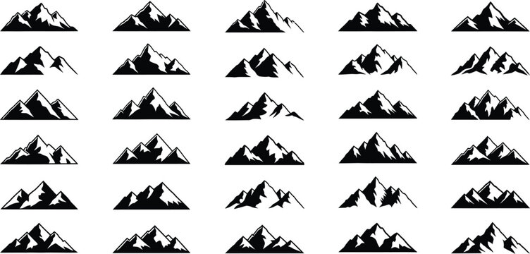 Collection of various mountain range silhouette icons
