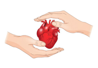 Hands holding human heart