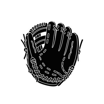 A black and white illustration of a baseball glove facing forward
