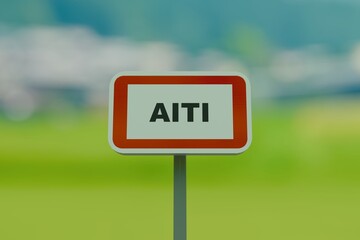 Aiti sign, city entry in Corsica, Corsican town Aiti in Haute-Corse.