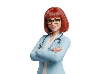 Confident female doctor with stethoscope standing with arms crossed