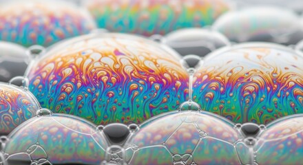 Obraz premium Colorful iridescent soap bubbles macro shot.