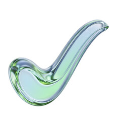 A shiny clear glass hook shaped object on a black background