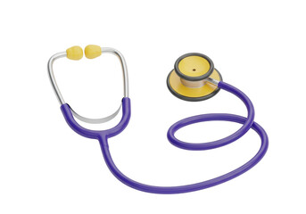 Medical stethoscope with purple tube and yellow earpieces
