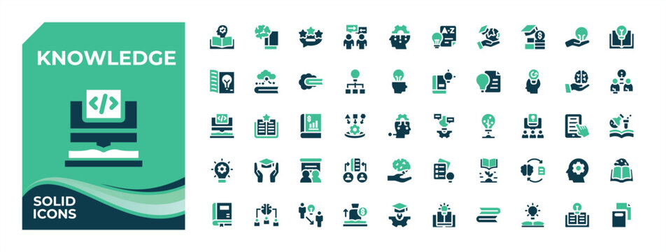 Knowledge colorful filled icon set. Containing ai, learning, skill, brain, school and more. Flat web icons. Learning modern icon set. Vector illustration.