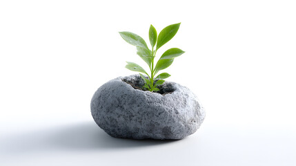 Naklejka premium Emergence: A tender green shoot emerges from the heart of a stony vessel. Capturing the essence of new life, growth, and the enduring power of nature.