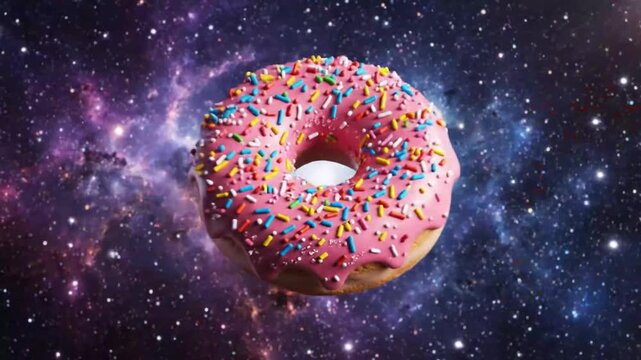 Delicious donuts floating in space with colorful sprinkles and texture