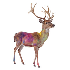 Fototapeta premium Colorful Deer Standing in a Plain Setting With Bright Colors on Its Body During Daylight Hours