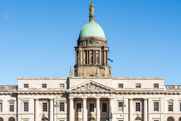 Fototapeta premium The façade of Custom House overlooking River Liffey, neoclassical 18th century building by James Gandon, Dublin city center, Ireland