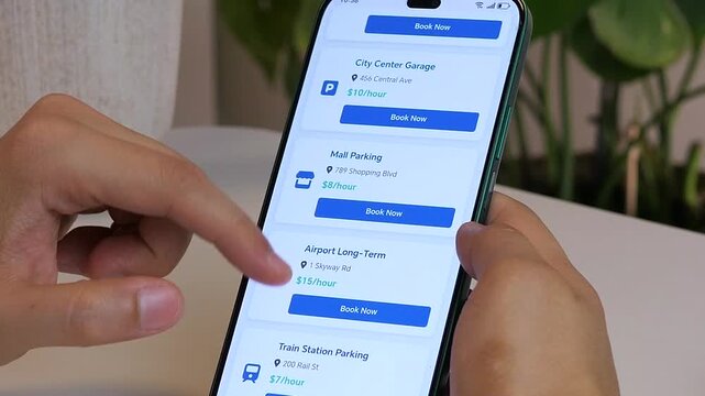 The rhythm of decision making before action. This close-up captures a moment of slight impatience or thought (finger tapping) followed by proactive searching through parking options. It adds a human