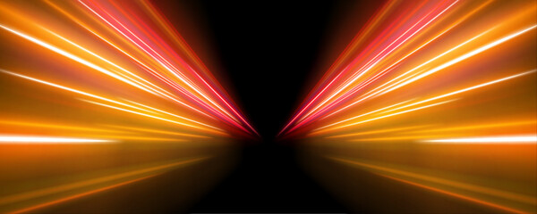 Neon stripes in the form of drill, turns and swirl. Speed of light concept background. Abstract background rotational border lines.  © kleinstock