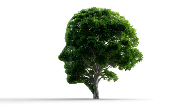 Eco-Mind: A stunningly composed image blends the natural forms of a tree with the recognizable silhouette of a human face.