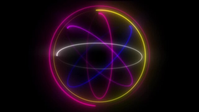 Neon Atomic Orbital Energy Loop Animation on Black Background