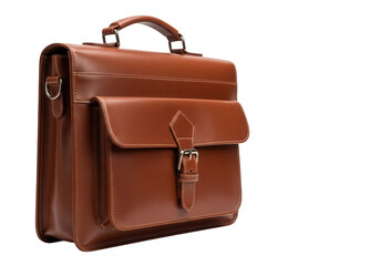 High quality brown leather briefcase with handle and buckle closure