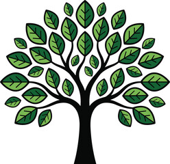 Obraz premium Minimalist green leaf tree vector icon isolated on white background, simple silhouette for environmental branding, organic nature logo design concept,