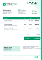 "A crisp, high-contrast digital invoice layout featuring a vibrant orange and white color palette. The aesthetic is clean, modern, and professional, emphasizing organized typographic hierarchy 