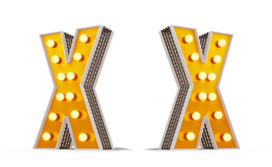 Broadway style light bulb alphabet, 3d rendering