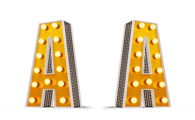 Broadway style light bulb alphabet, 3d rendering