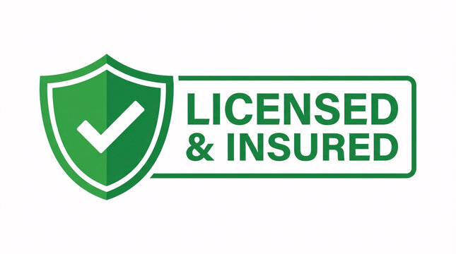 Licensed and Insured Badge Icon on White Background &ndash; Business Trust, Safety and Professional Service Concept