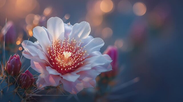 Soft pink cactus bloom with glowing center