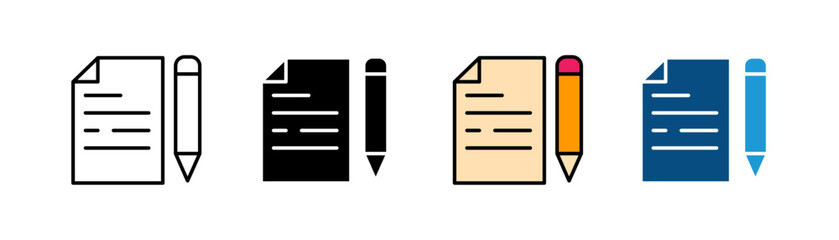 Fototapeta premium docuement with pencil icon set. Document Edit Icon Set Flat Minimal Writing. Vector Illustration