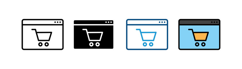 Buy online icon set. Online Shopping Cart Icon Set. Flat Minimal Ecommerce symbol. Vector Illustration © Jakiya Graphics