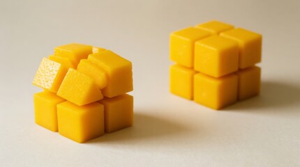 Obraz premium Artistic Arrangement of Golden Cubes A Study in Geometric Food Preparation