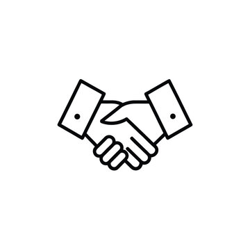 A minimalist vector graphic of two hands shaking in a business agreement