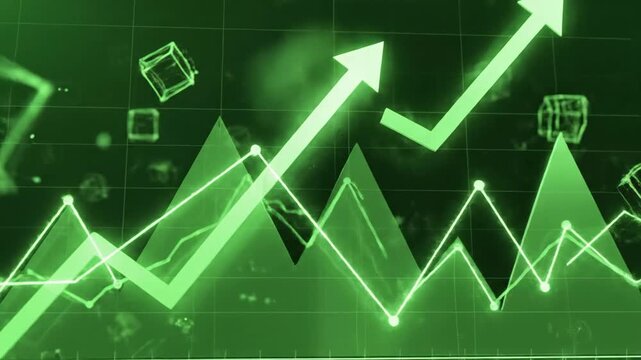 Green upward trend lines with geometric shapes indicating growth