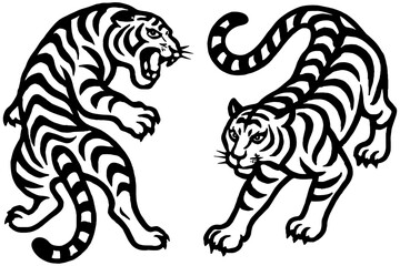 Obraz premium vector illustration of tiger, Big Tiger Vector Set, Predatory Cat Illustrations on White