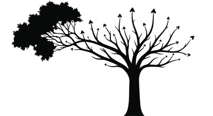 Obraz premium Simple black silhouette of tree with arrows on branches