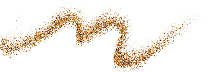 Sparkling golden particles forming fluid wave with glowing texture and glitter dust effect. Magical...
