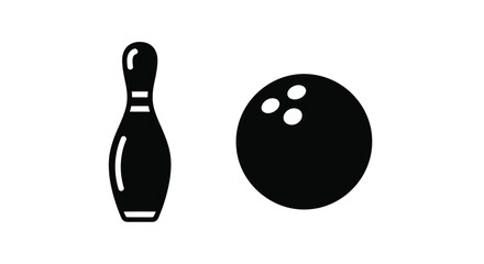 Bowling pin and ball depicted in a striking black silhouette © MDRAYHAN