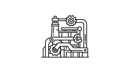 Naklejka premium Industrial Machinery and Factory Automation Line Art Icon on an Isolated White Background