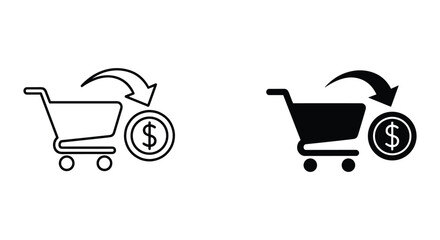 Shopping cart and scooter with dollar signs vector illustration money saving and delivery concept minimalist design