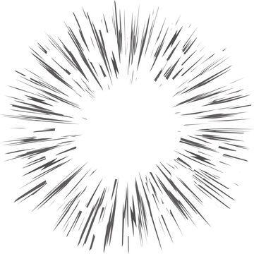 Comic speed lines effect. Action graphic of bomb explosion with energy rays and sparks. Cartoon manga book radial burst. Anime blast boom end roar abstract stripes