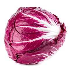 Fototapeta premium Fresh Radicchio Isolated on White Background, Red Leafy Vegetable with Bitter Taste for Salad and Mediterranean Cuisine Concept