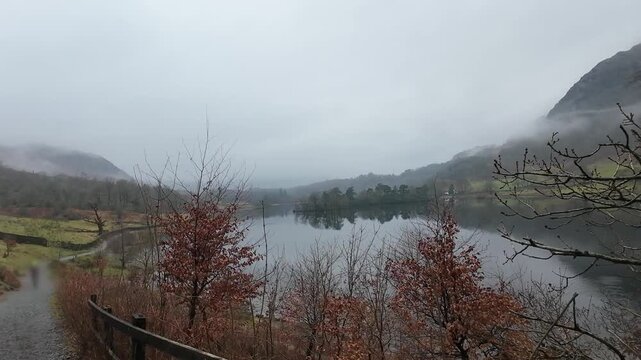 Mist over a lake in Lake District